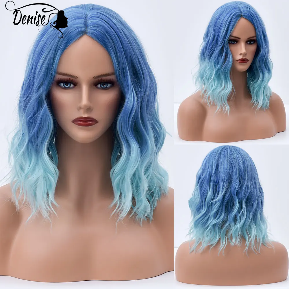 

Women's Colored Wave Daily Short Hair Synthetic Wig For Women Blue Ombre Cosplay Wavy Natural Heat Resistant Fibre Wigs