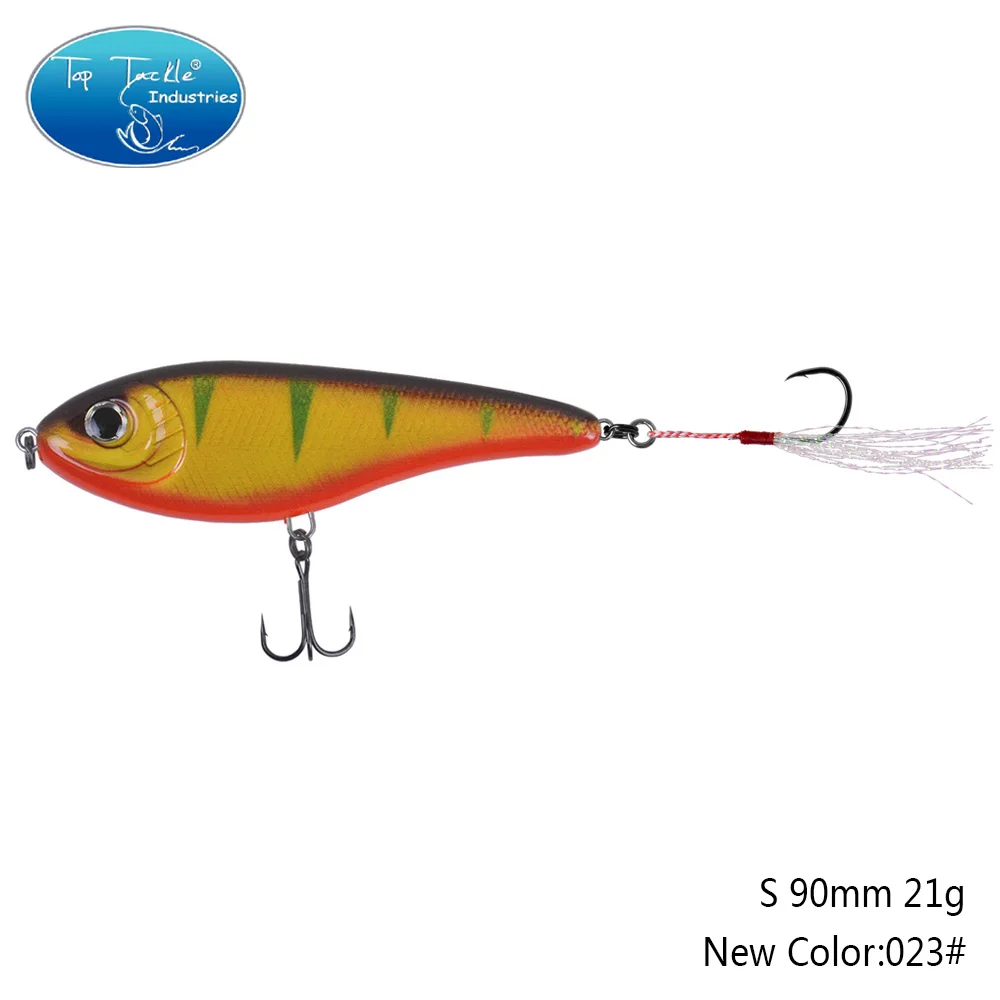 90mm 21g 023 90 мм 21 г цвета от 001 до 035 Тонущая Мускусная Щука искусственная рывковая приманка с одним крюком перьевая приманка для рыбалки - Цвет: 90mm 21g 023