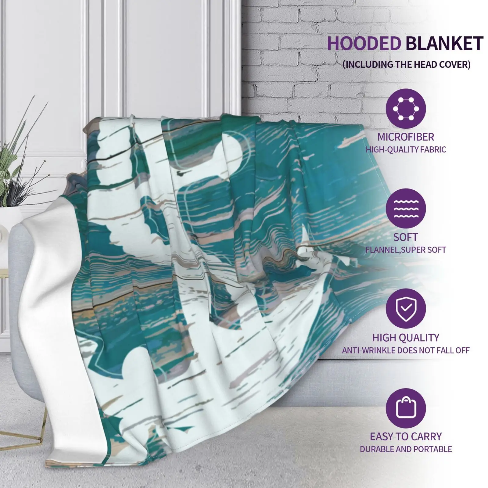 

Customizable Microfiber Plush Coral Fleece Sherpa Blanket Blue Art Soft Warm Outdoor Hoodie Adult Kids Winter Hooded Blankets