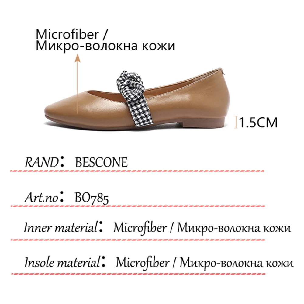 

BESCONE Flats Women Fashion Loafers Butterfly-Knot Plaid Female Shoes Plus Size 34-43 Soft Elegant Office Lady Shoes BO785