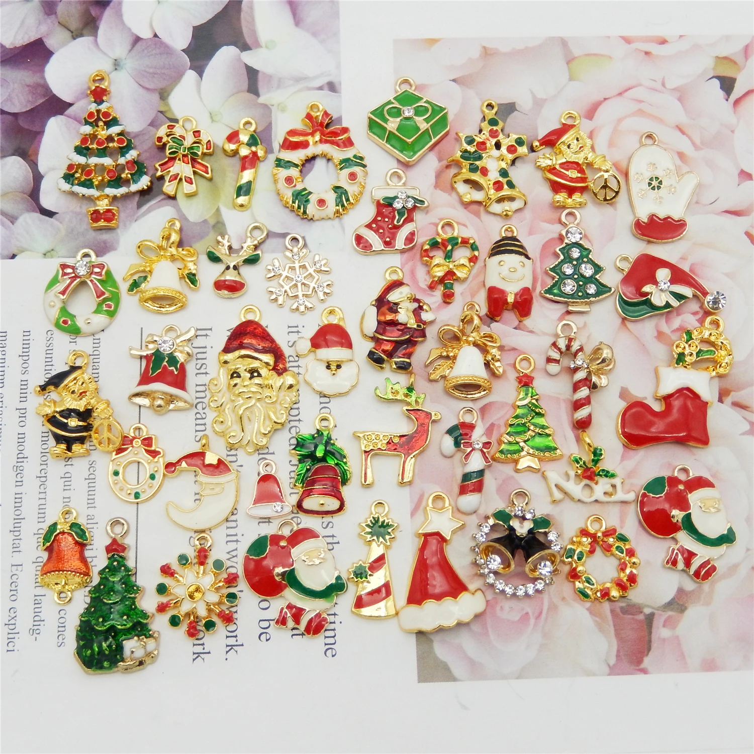 GraceAngie 10pcs Christmas Charms For Earrings Alloy Boot Snowman Moon Bells Tree Garland Elk Snowflake Pendants Jewelry Making