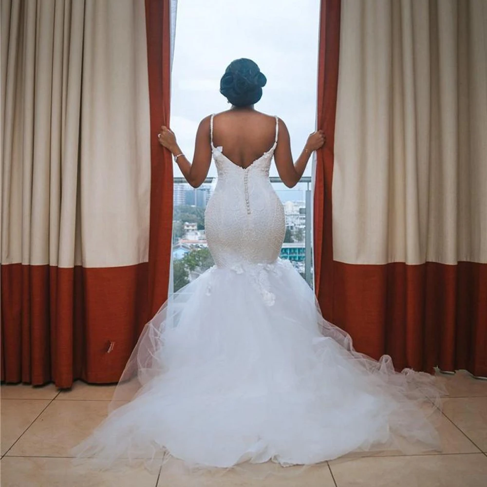 

2020 robe de mariee Mermaid Wedding Gowns Sexy Open Back Bead Lace Handmade Bridal Modest African Plus Size Wedding Dresses