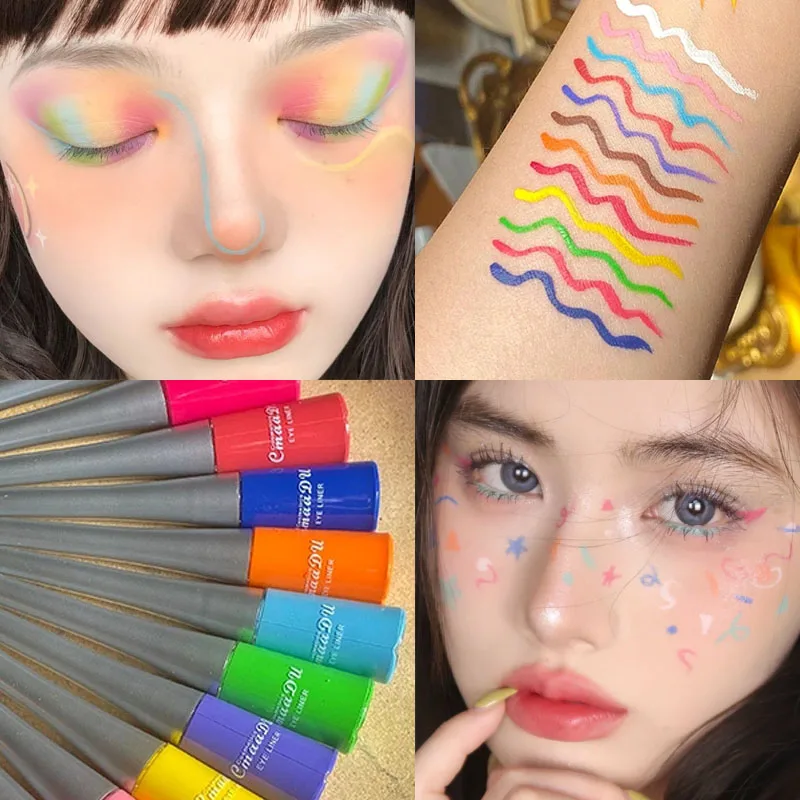 Неоновая жидкая подводка для глаз карандаш водостойкая цветная синяя зеленая