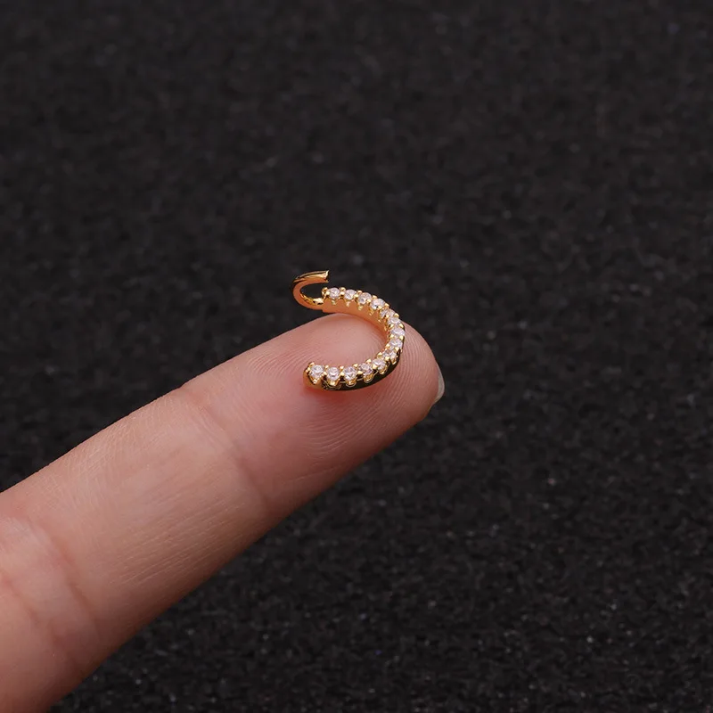 Серьга-кольцо с фианитом для пирсинга уха круглые украшения из нержавеющей стали