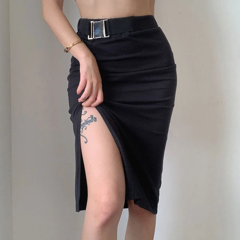 

Summer New Skirt Women Slim Waistband Bag Buckle Sexy Split Skirt Hip Skirt Women