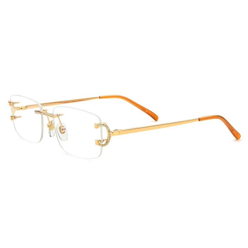 Belight Optical Men Women Cool Rimless Rhinestone Square Design Glass Prescription Eyeglasses Spectacle Frame Eyewear 50254