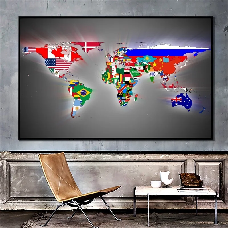 

90x60cm Small World Map Wall Sticker Vintage Unframe Map of The World Photo Non-woven Wall Map Painting School Office Supplies