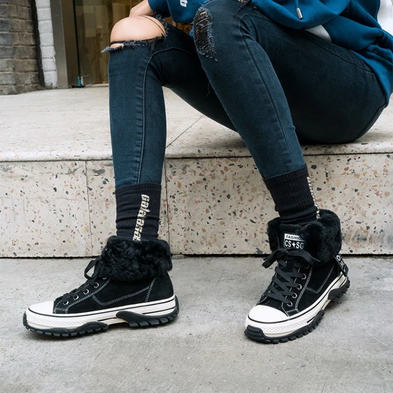 Зимние Повседневные меховые кроссовки женская обувь на плоской платформе