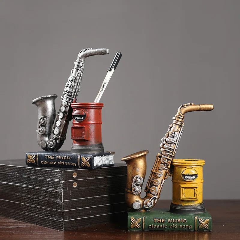 

Retro Pen Holder Violin Resin Makeup Storage Box Home Office Desktop Miniature Figurines Ornaments Decoration Gifts Accessories
