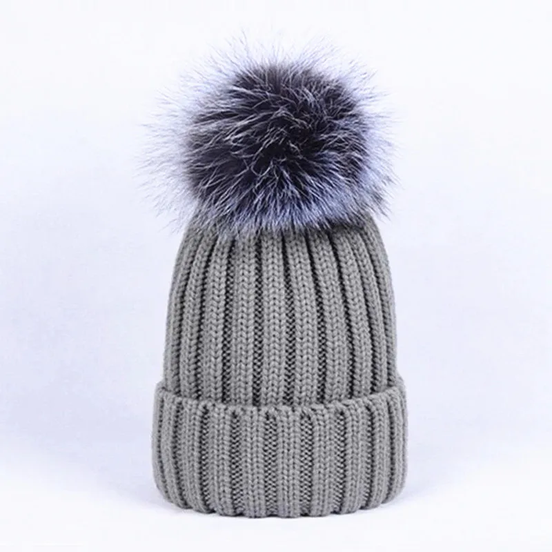 10 шт./лот недорогая вязаная шапка со съемным натуральным мехом чернобурки