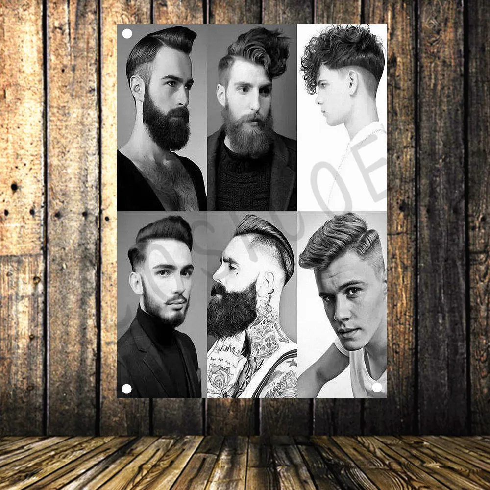 

Shabby chic barbershop tattoo flag banner vintage poster wall sticker tapestry cloth painting hair salon beauty salon home decor