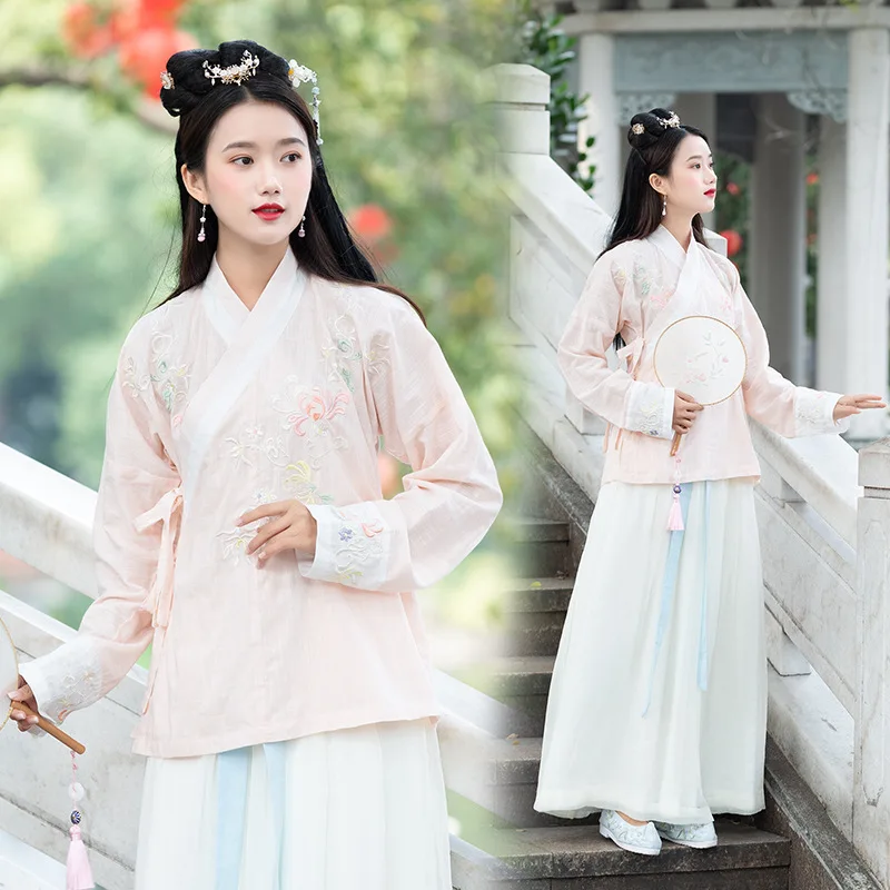 

Free shipping costume embroidery waist traditional hanfu Ru skirt pink girlfriends with Ming ao skirt chiffon skirt female suit