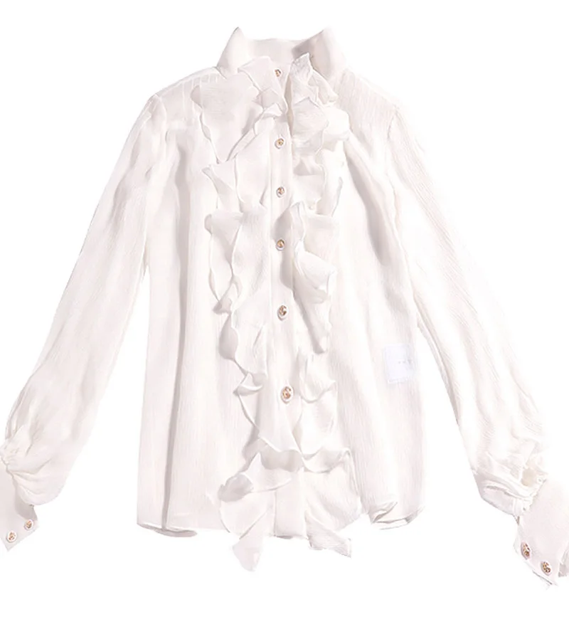 Женская модельная рубашка из 100% чистого шелка элегантная с круглым вырезом