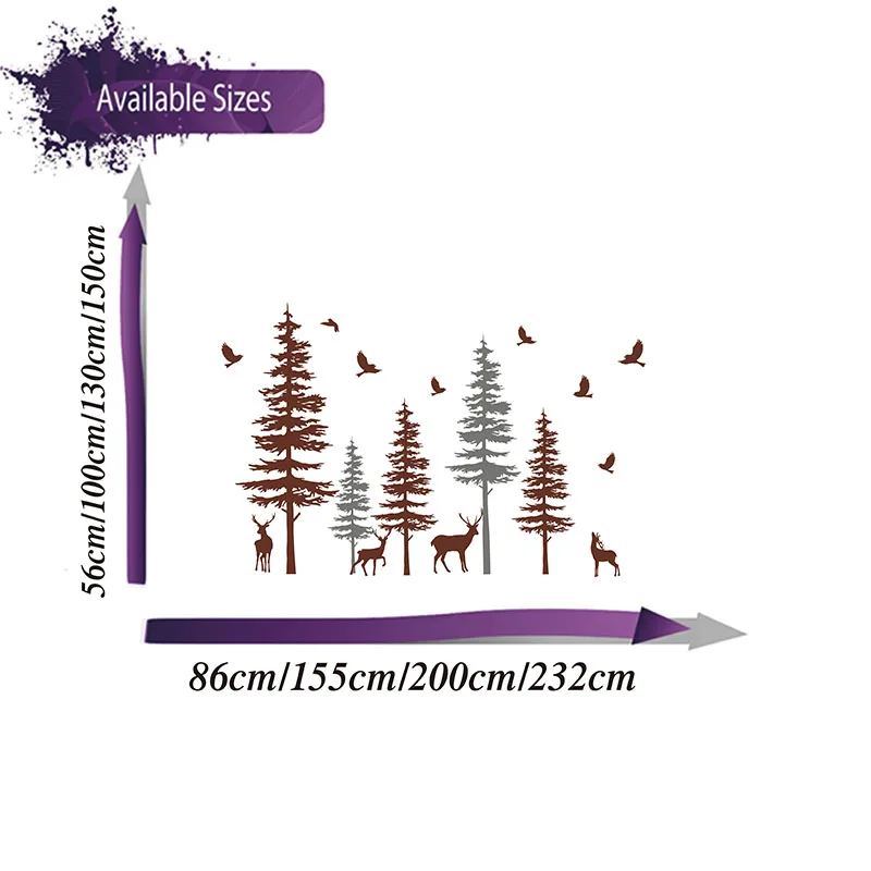 Огромная сосна олень животное стикер на стену комната в общежитии офис джунгли