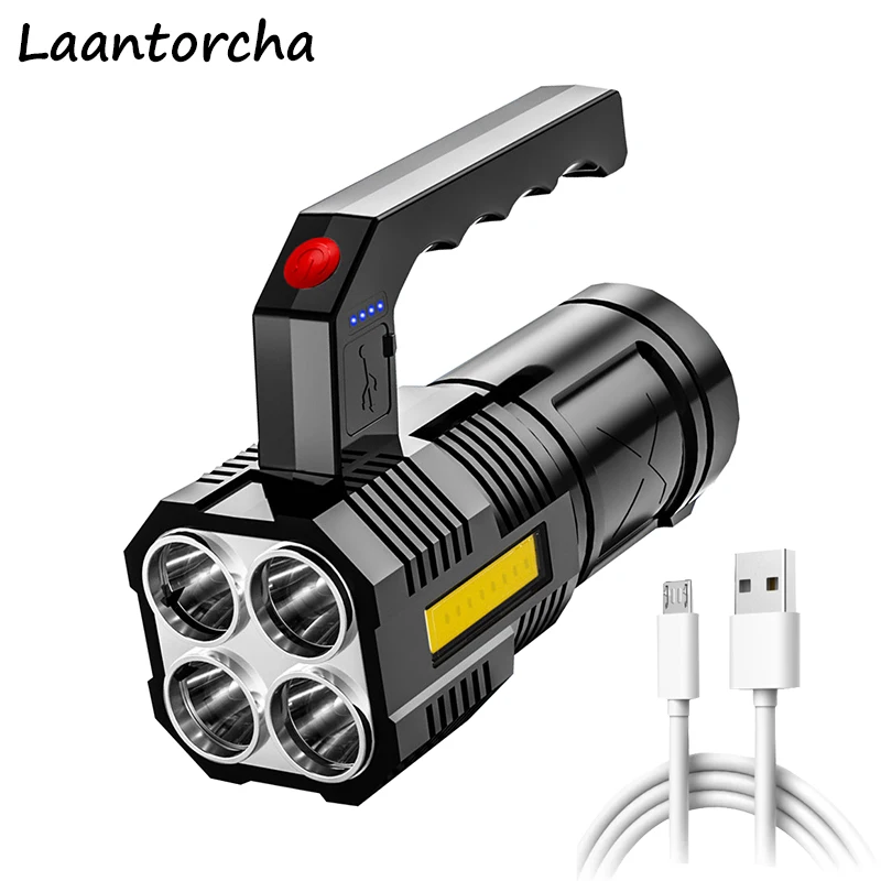 

High power led flashlights Four heads Powerful flashlight USB Rechargeable Led flashlight Camping Ultra Bright torch Flightlight