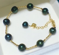 HABITOO Natural Freshwater Cultured 10-11mm Black Pearl Bracelet 14k Filled Gold Chain Bangle Luxurious Jewelry Charming Gifts