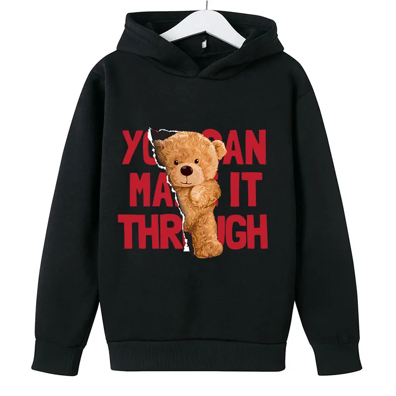 

Children's 3-12 Year Hoodie Cartoon Cute Bear Boy Girl Fashion Long Sleeve Keep Warm Sweatshirt Spring Autumn Child Black Coat