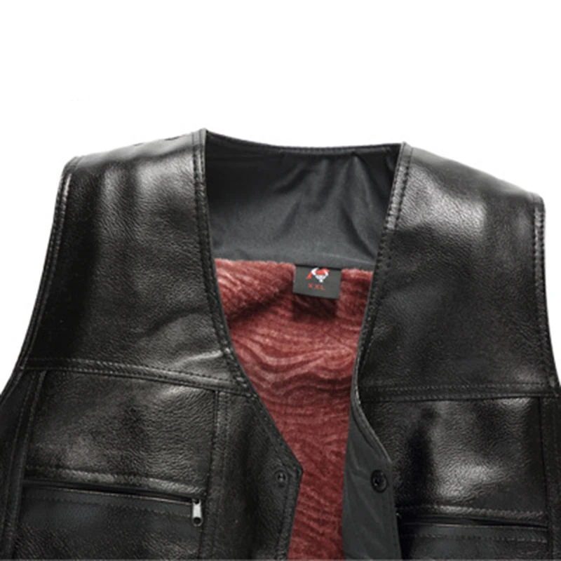 Men PU Leather Fleece Vest Men's Autumn And Winter middle-aged Fashion Loaded Coat Large Size | Мужская одежда