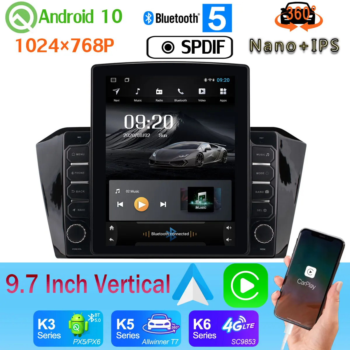 9 7 &quotвертикальный Tesla Android 10 4G WiFi Автомобильный медиа радиоприемник GPS PX6 4 + 64 ГБ