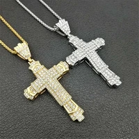 new bohemian crystal rhinestone pendant necklace for men personality cross gilded hanging necklace