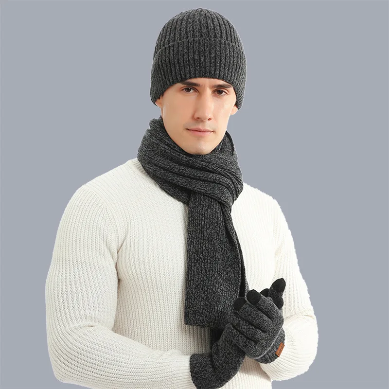 Новое поступление, мужские вязаные шарфы и перчатки для работы, комплект из трех предметов, теплый комплект из шапки, шарфа и перчаток для те... от AliExpress RU&CIS NEW