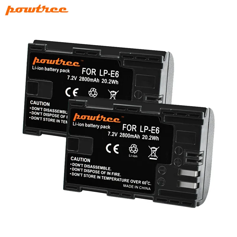 Powtree для Canon LP E6 батарея + USB двойное зарядное устройство Замена LPE6 5D Mark II III EOS 6D 7D