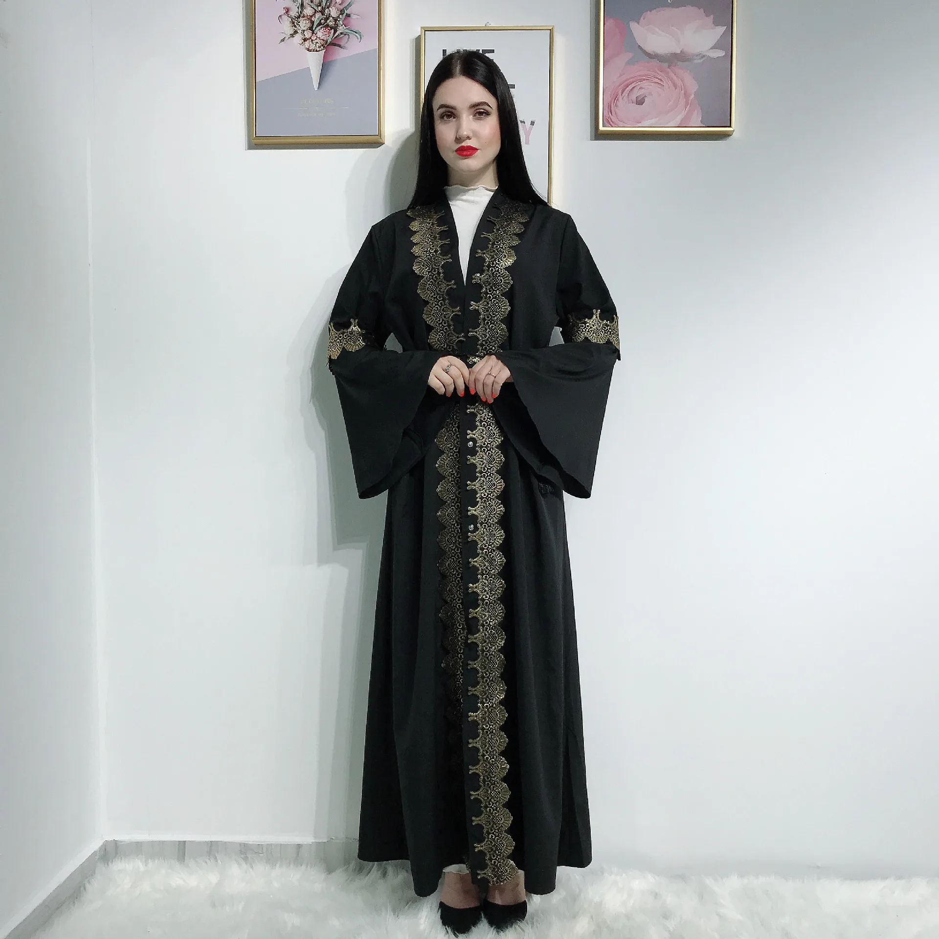 

Винтажная женская мусульманская абайя цветок Дубай, Турция, мусульманская одежда, Caftan восточный женский халат для женщин Рамадан Катара Ом...