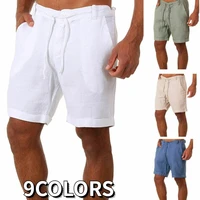 new fashion casual shorts mens summer linen and cotton casual short pants solid color shorts