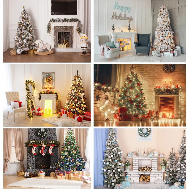 

Christmas Indoor Theme Photography Background Christmas tree Fireplace Children Portrait For Photo Backdrops 21712 YXSD-03