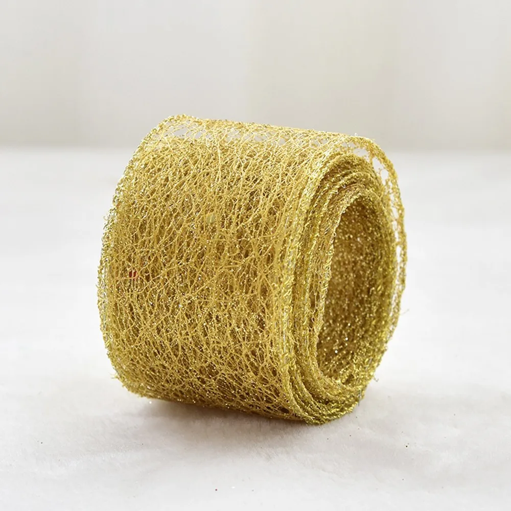 GOLD 2 м красный серебряный золотой ленты с проволочной сеткой DIY лук ленты аксессуары ручной работы блестящий материал для украшения рождественской елки - Цвет: GOLD