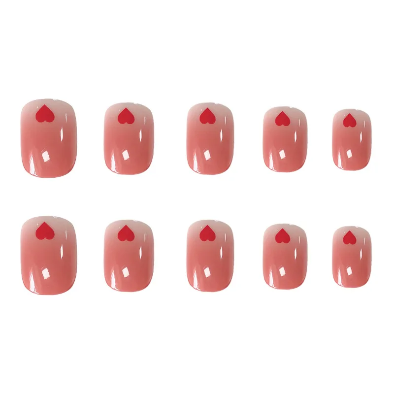 

2021 ins short square summer new manicure patch wearing armor pink gradient love fake nail patch Waterproof removable fake nail