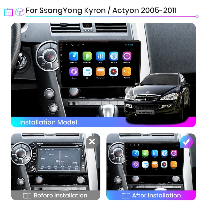 Автомагнитола Junsun V1 для Ssangyong мультимедийный видеоплеер на Android 10 0 с GPS dvd Kyron Actyon