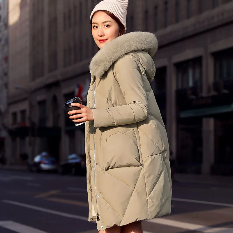 Пуховики женские зимние с воротником из лисьего меха Корейская красная куртка