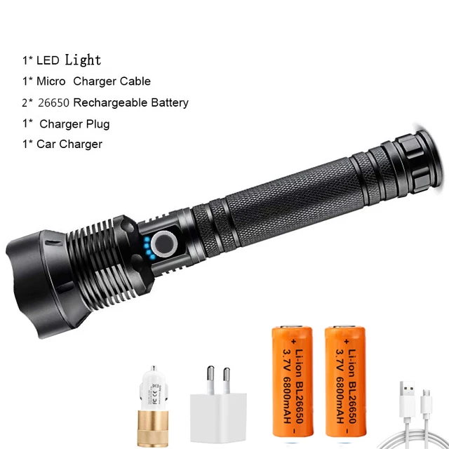 

Светодиодный тактический фонарь XHP70.2, 90000 люмен, сверхмощный водонепроницаемый перезаряжаемый фонарик, 18650 или 26650 зум, для лагеря