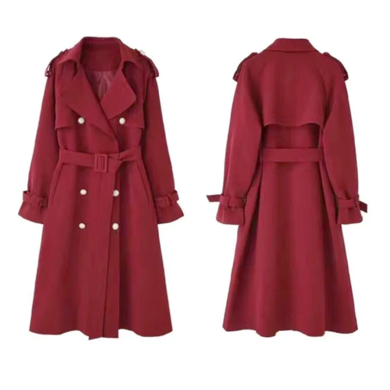 Женский тренчкот с поясом длинное двубортное пальто в британском стиле ветровка