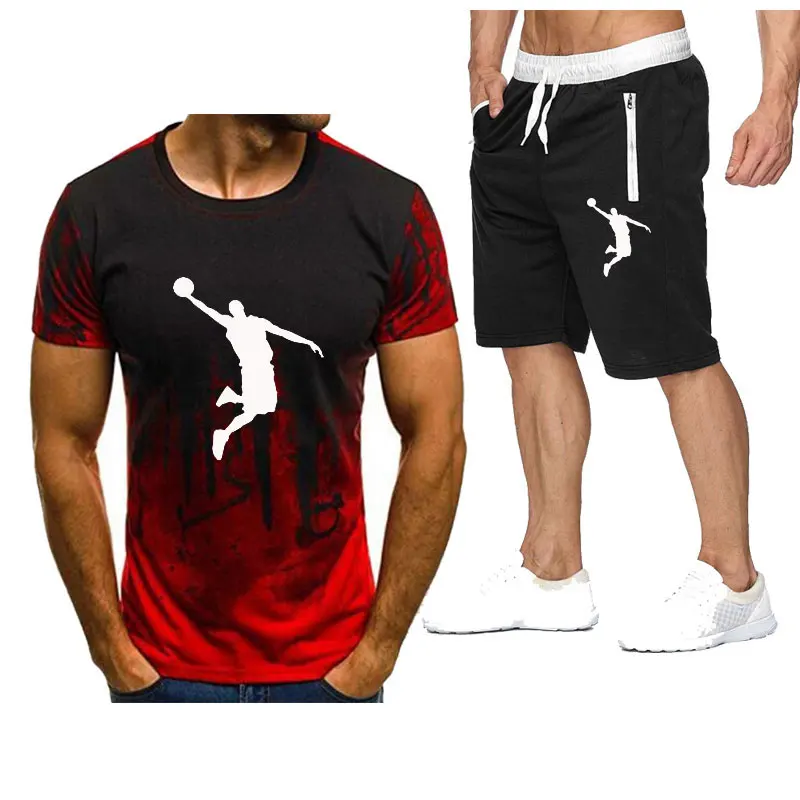 Мужской спортивный комплект футболка с коротким рукавом и шорты дышащая