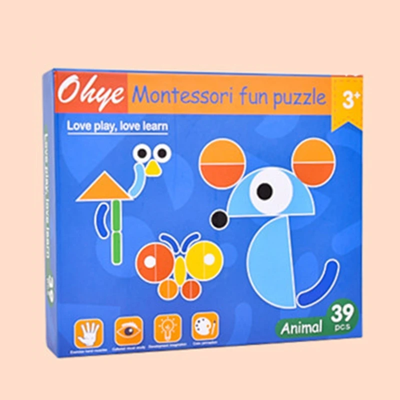 

Children Wooden Creative Fun Geometric Animal Puzzle Intelligence Development Jigsaw Kids Montessori Early Educational Toys