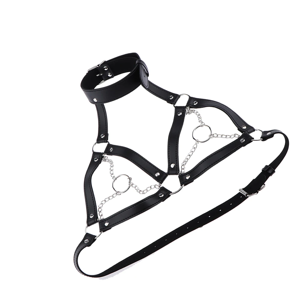 

Sexy Black Leather Cage Bra Harness Straps Gothic Steampunk Costume Top for Women Night club wear open bra