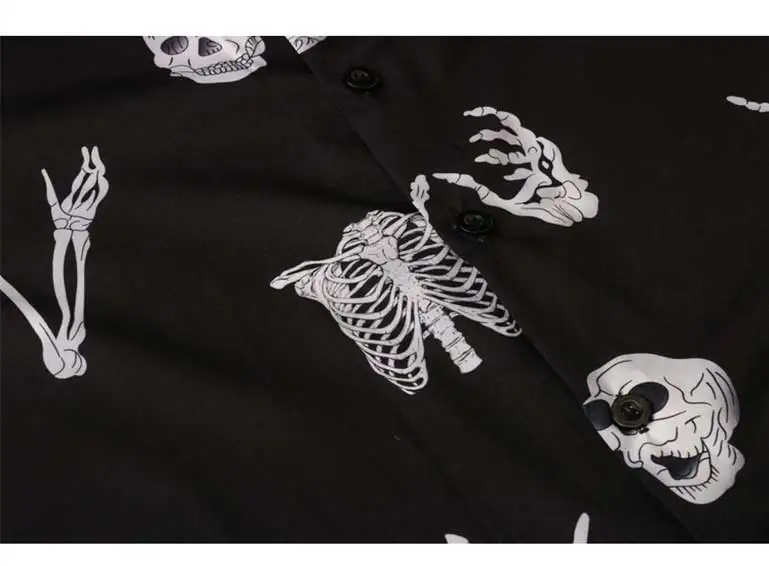 

Men Hawaiian Beach Shirts Harajuku Skulls Bone Printed Polo Shirt Unisex Hip Hop Streetwear Holiday Male Thin Material Tops