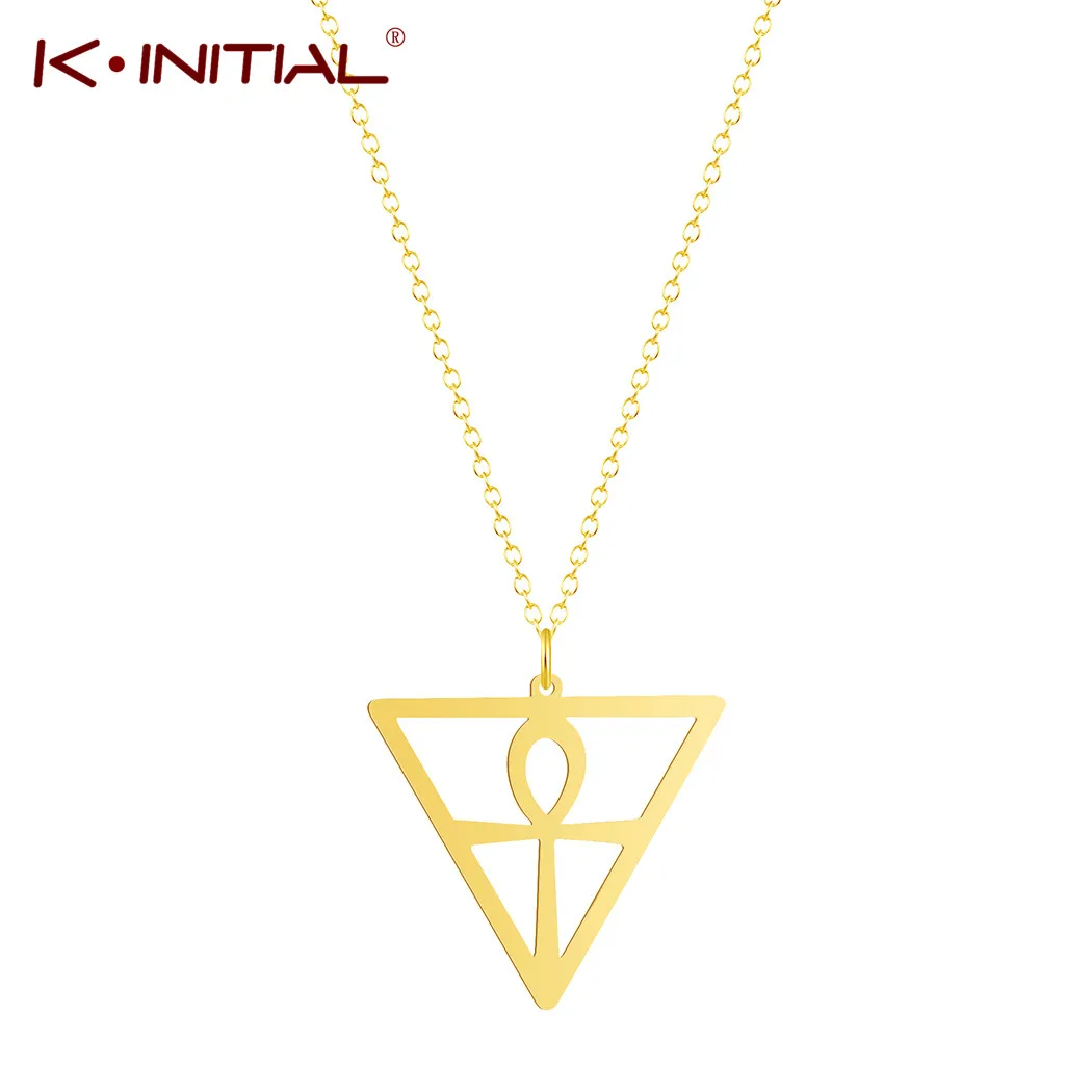 Kinitial New Arrival Ankh Triangle Necklaces For Women Men Kid Fashion Triangle Cross Necklaces Pendants Stainless Steel Jewelry