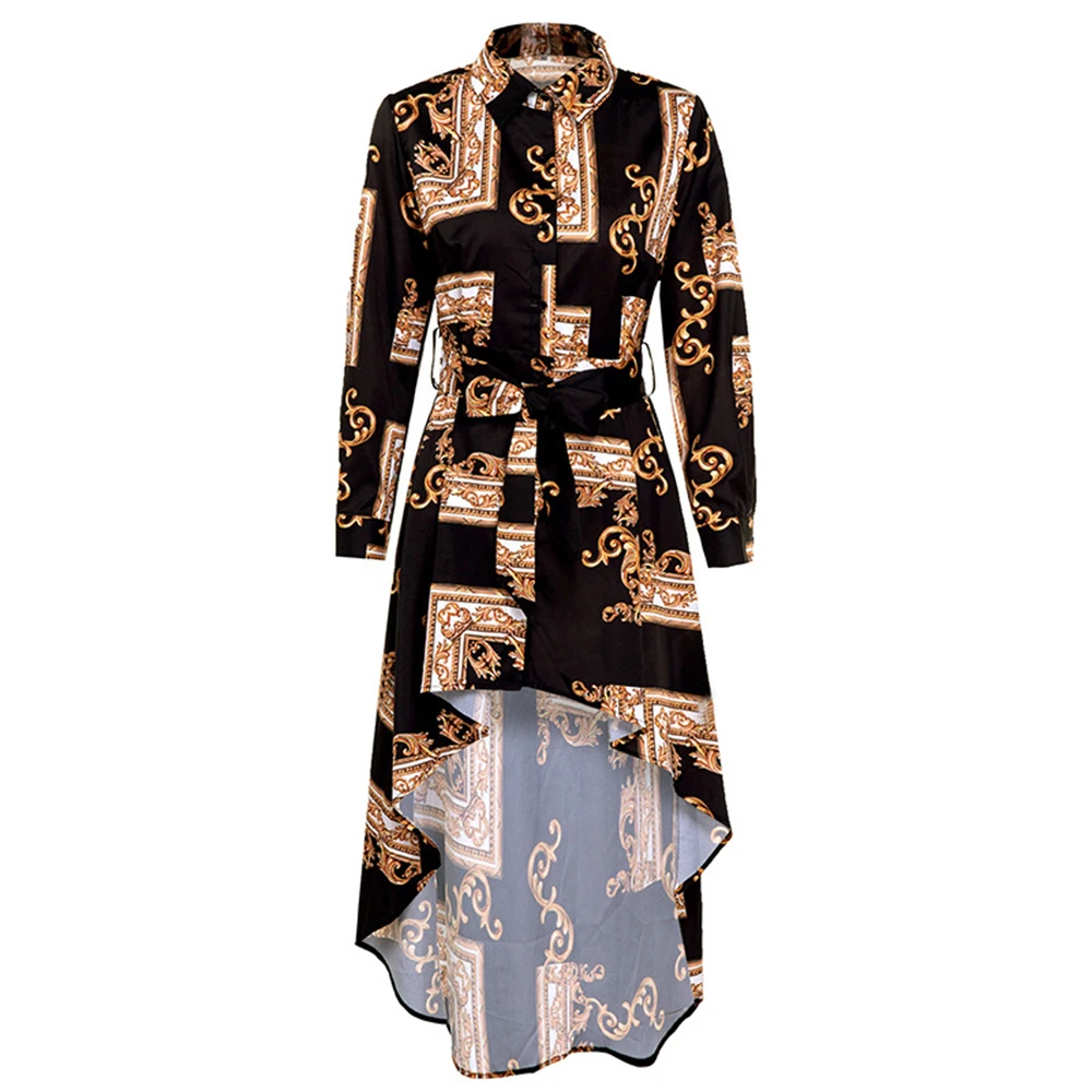 Спереди короткое сзади длинное платье с поясом для женщин цветочный принт Винтаж