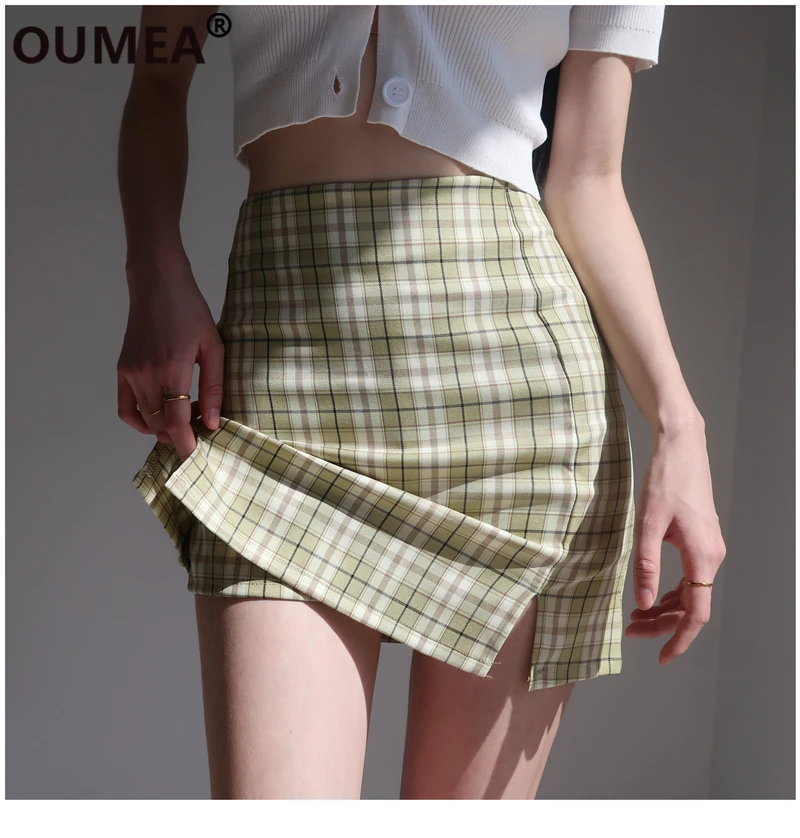 OUMEA зеленая клетчатая юбка для девушек женская летняя пикантная мини в клетку