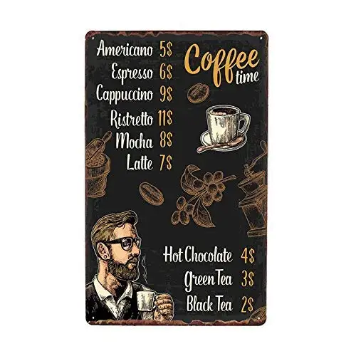 

Patisaner Coffee menu Metal Sign Retro Cafe bar Pub Wall Decoration Home Decoration tin Sign Plaque Retro Board Retro Poster 20x