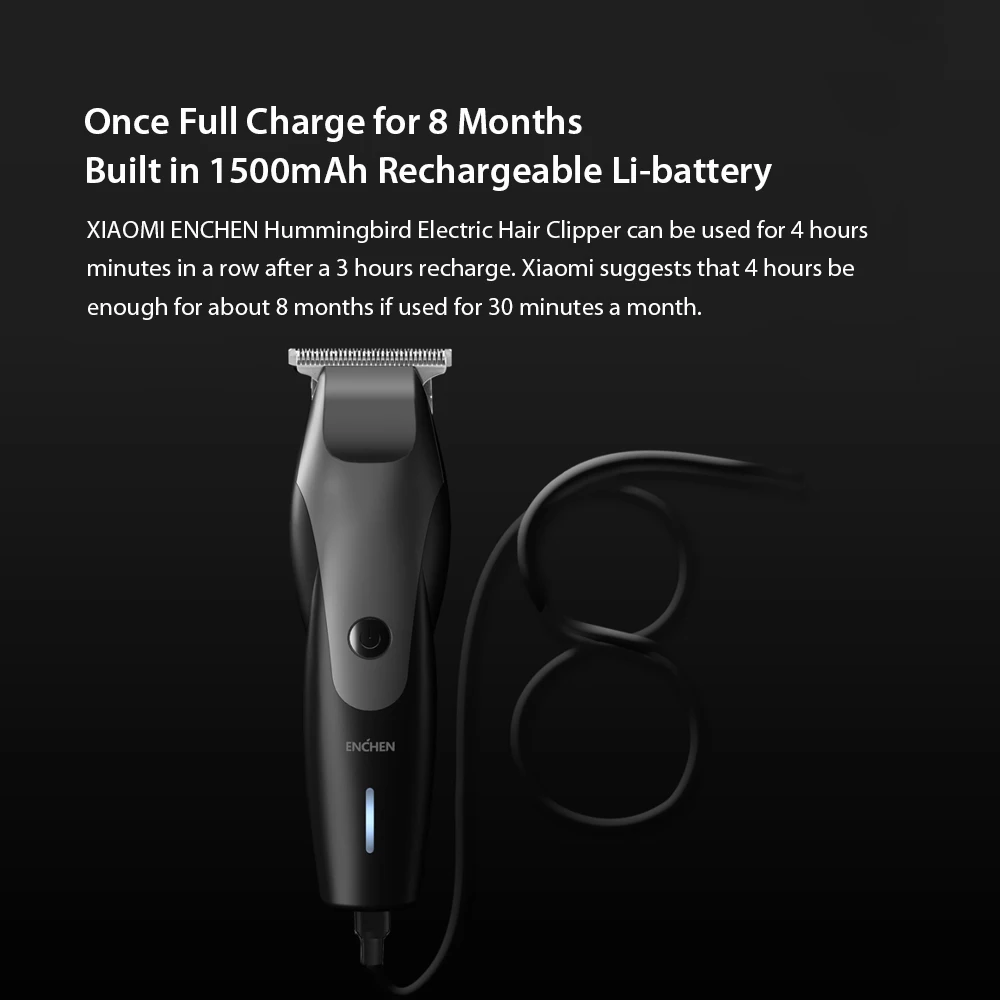 XIAOMI ENCHEN Hummingbird электрическая машинка для стрижки волос USB портотивная Зарядка для бритвы Триммер для волос с 3 волосами 10 Вт низкий уровень шума триммер для волос для мужчин