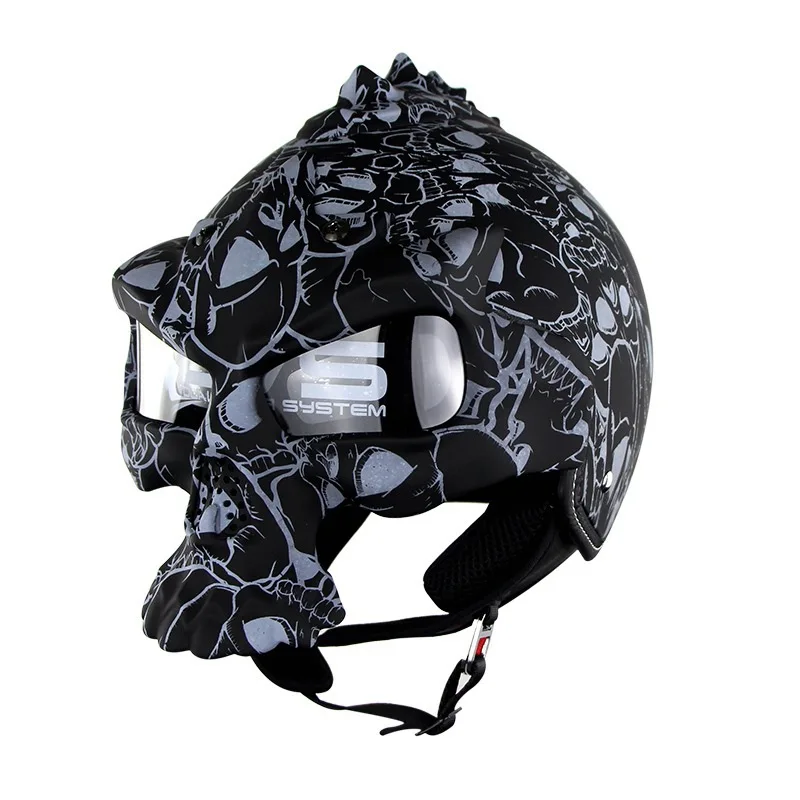 

Dual Use Skull Motorcycle Helmet Novelty Retro Motorbike Half Face Helmet