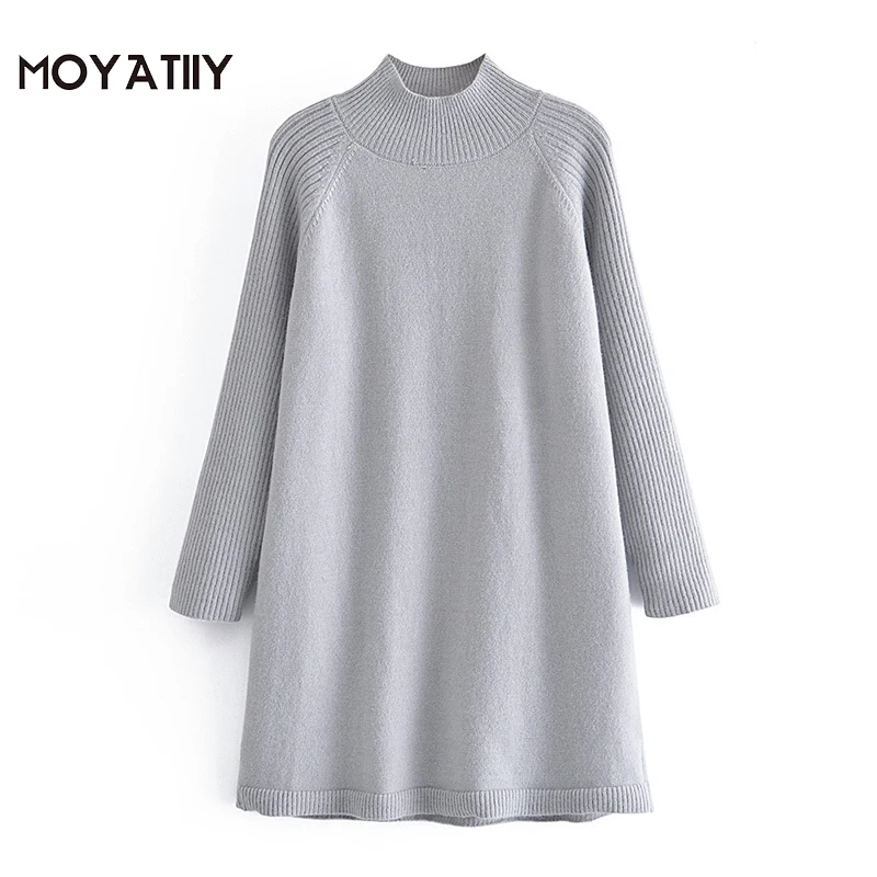 

MOYATIIY Women 2022 Fashion Oversized Kintted Sweater Dress Vintage Warm Thick Mini Dresses Turtleneck Female Tops