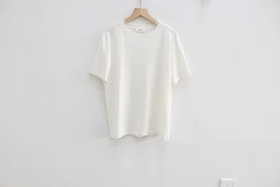 

HAN Women's short-sleeved blouse spring and summer new net version of pure color with basic round neck short sleeves