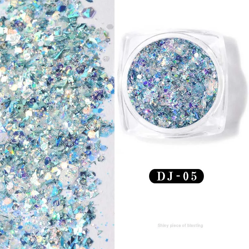 Голографический блестящий для ногтей блесток Радужный сломанный хлопья