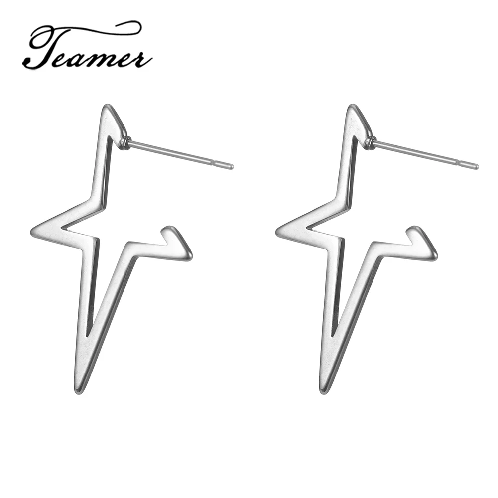 Teamer Star Stud Earrings for Women Stainless Steel Studs Korean Fashion Jewelry Aretes 2019 Ear Accessories Gifts | Украшения и