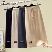 surmiitro 2021 fashion autumn winter warm knitted midi long skirt women korean style mid length high waist pencil skirt female